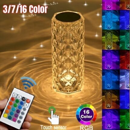 Touch Sensor RGB LED Crystal Table Lamp with Remote Control